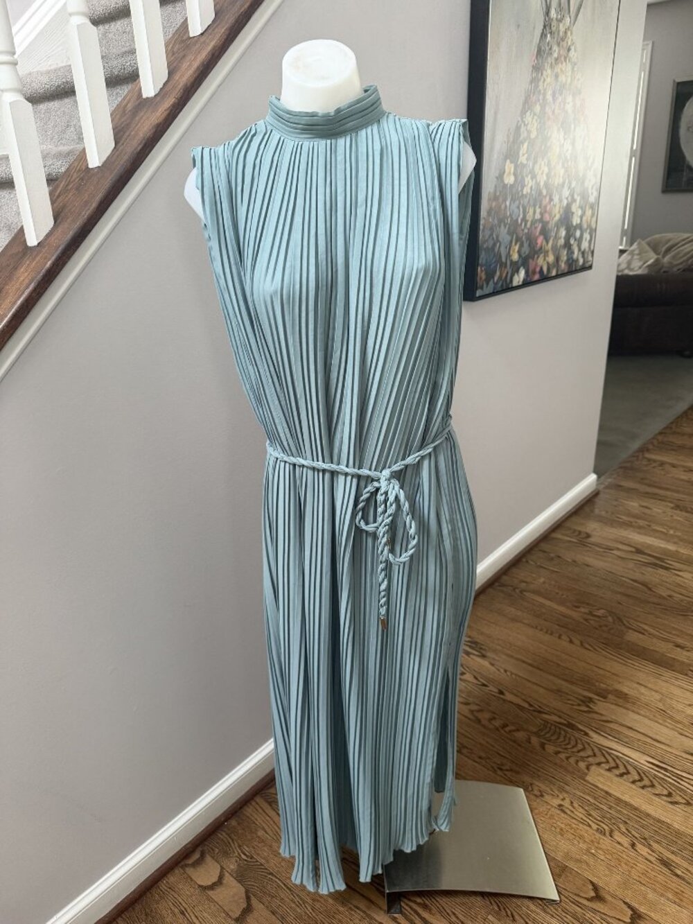 ZARA Blue Grey Pleated Dress Size Medium